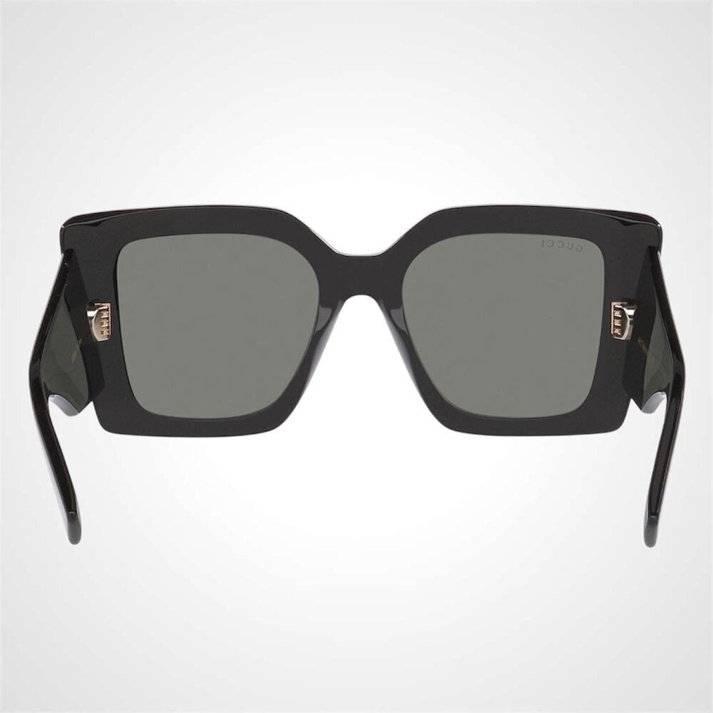 New GUCCI Sunglasses Black Gold Logo Square Oversized 51mm Grey Lens Womens - Picture 4 of 6